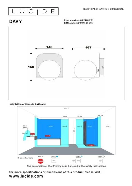 Lucide DAVY - Wall light Bathroom - 1xG9 - IP44 - White - technical